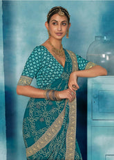 Sea Green Weightless Bandhani Print Saree